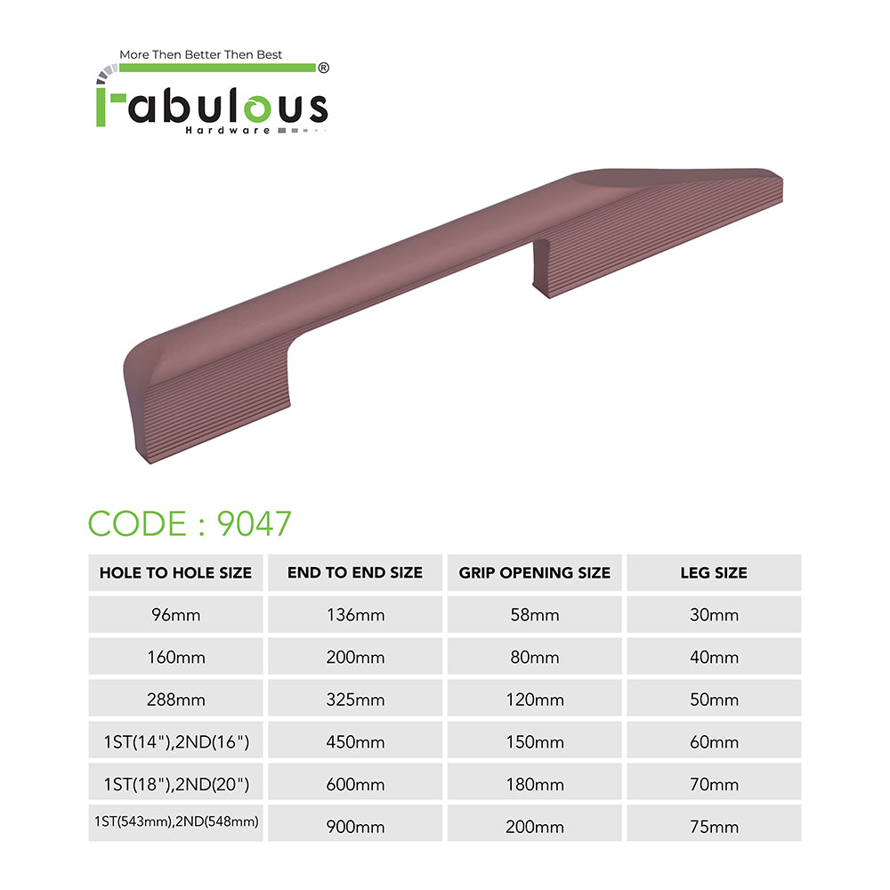 Aluminium Wardrobe Cabinet Handle 9047 | Satin Black, Dark Gold Glossy, Satin Copper | 96mm, 160mm, 288mm, 450mm, 600mm, 900mm