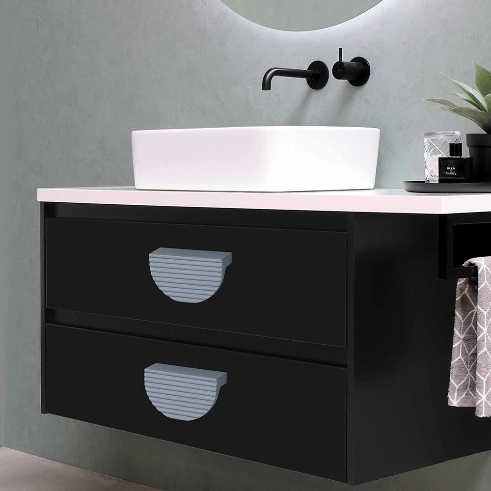 Satin Grey aluminium drawer knob 418 on wardrobe panels — modern designer hardware India