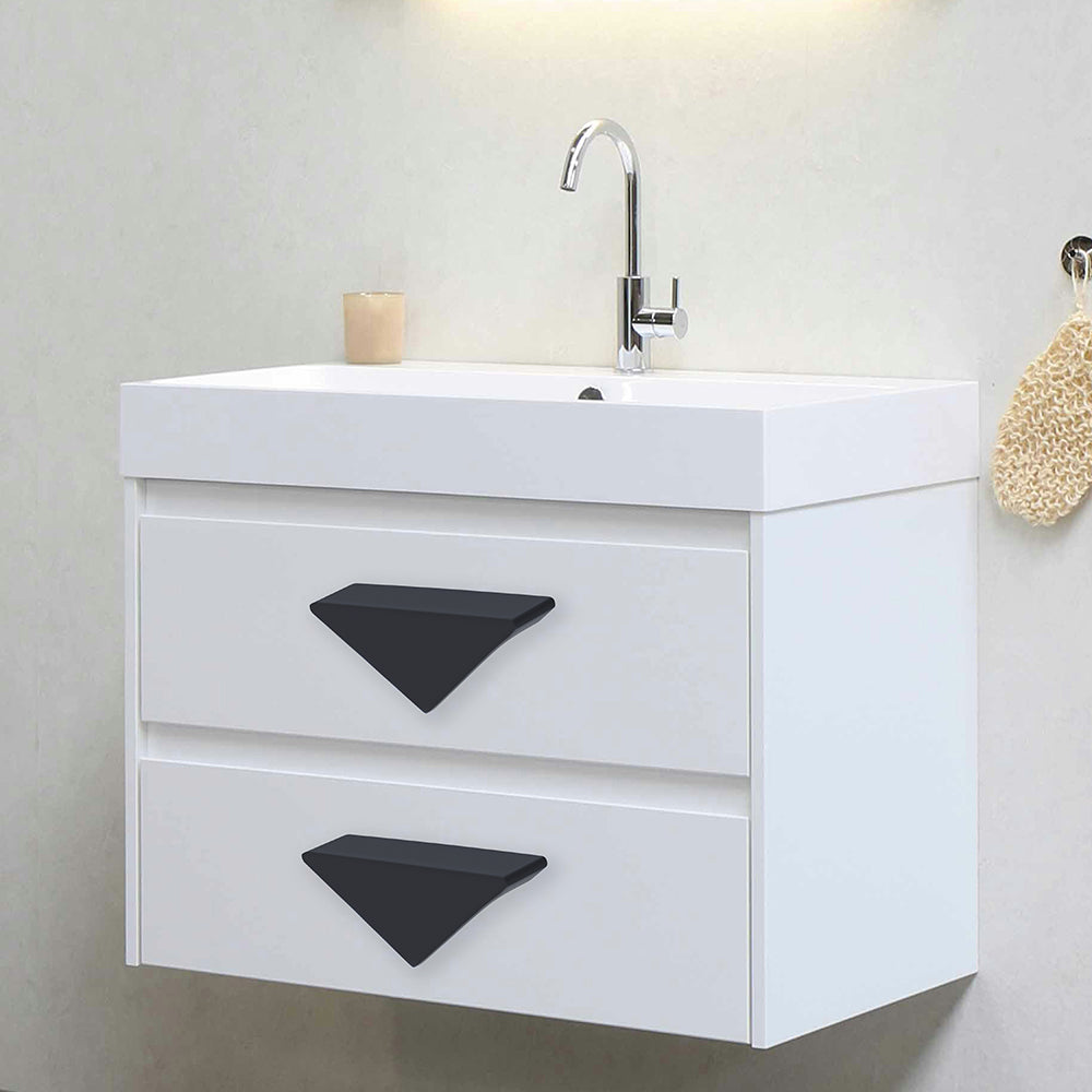 Aluminium cabinet knob 9017 — triangular sculpted knob with inset seam in Satin Black finish, 40mm