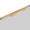 Gold Glossy aluminium edge profile handle 031 BS — sculpted tapered design isolated on grey background