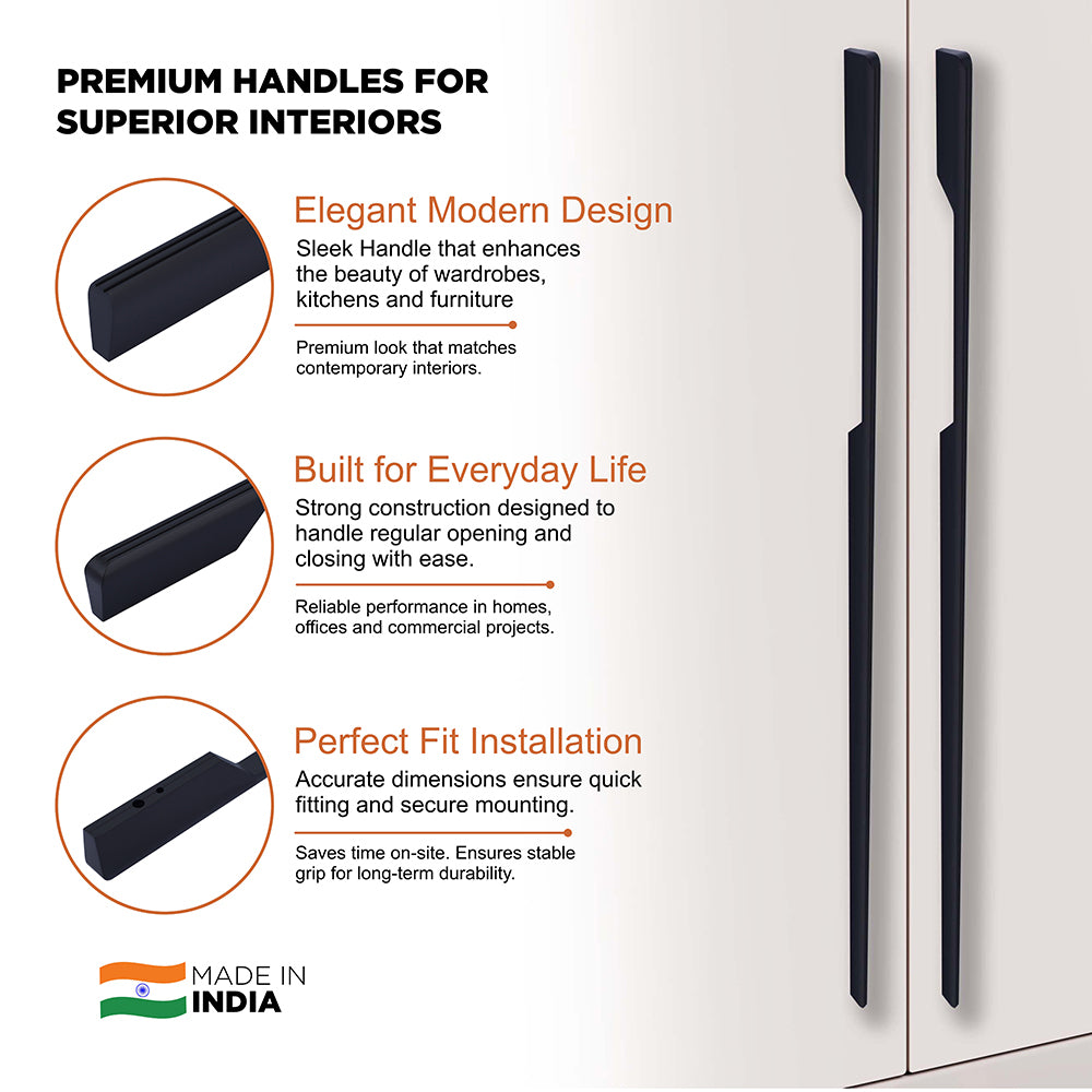 Aluminium Wardrobe Cabinet Handle 9019 | Satin Black, R.G. PVD | 96mm, 160mm, 288mm, 450mm, 600mm, 900mm