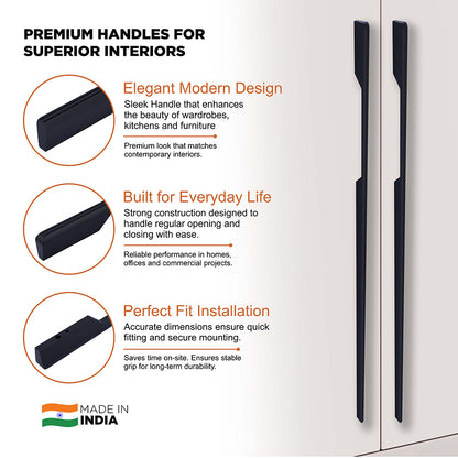 Aluminium Wardrobe Cabinet Handle 9019 | Satin Black, R.G. PVD | 96mm, 160mm, 288mm, 450mm, 600mm, 900mm