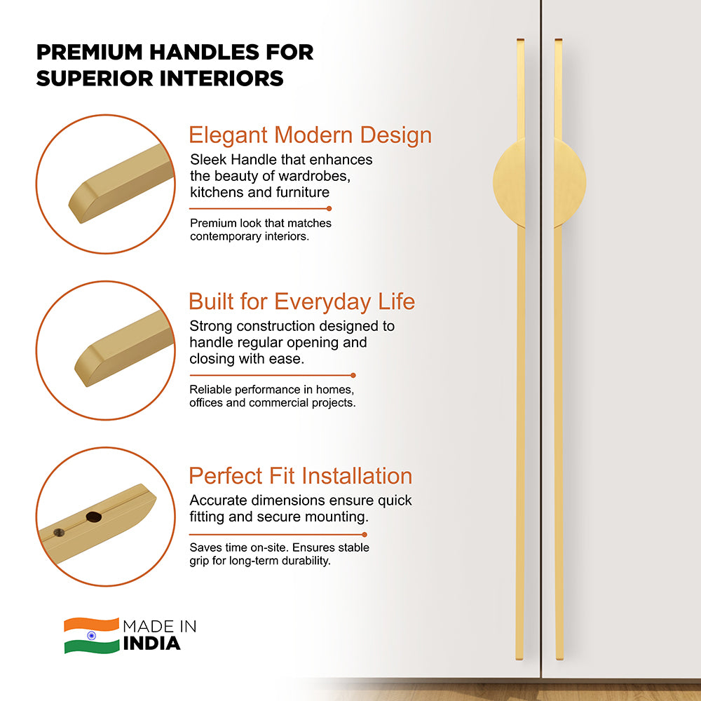 Aluminium Wardrobe Cabinet Handle 9014 | Satin Black, Gold PVD | 64mm, 200mm, 900mm
