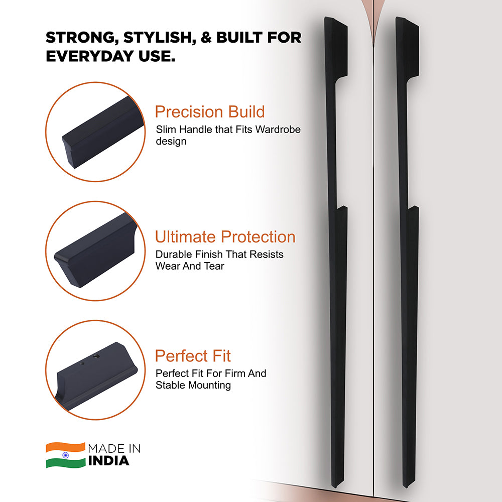 Aluminium Wardrobe Cabinet Handle 9001 Black Matt, Copper Glossy | 96mm, 160mm, 288mm, 450mm, 600mm, 900mm