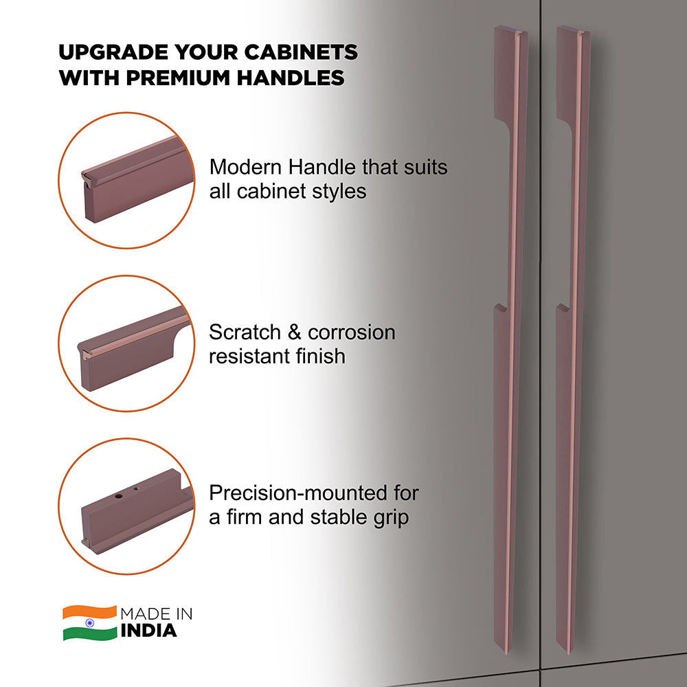 Aluminium Wardrobe Cabinet Handle 9046 | Satin Black + Spray Black, Gold Matt + Gold PVD, Pista + Gold PVD, Sartin Copper + R.G. PVD | 96mm, 160mm, 288mm, 450mm, 600mm, 900mm