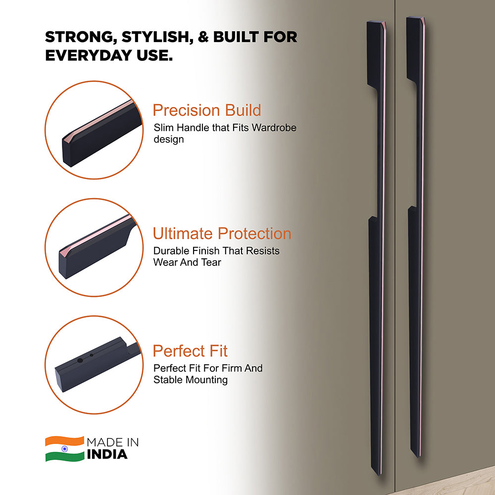Aluminium Wardrobe Cabinet Handle 252 | Satin Black + Copper Glossy, Copper Glossy + China Black | 160mm, 288mm, 500mm, 700mm, 900mm