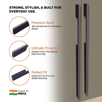 Aluminium Wardrobe Cabinet Handle 252 | Satin Black + Copper Glossy, Copper Glossy + China Black | 160mm, 288mm, 500mm, 700mm, 900mm