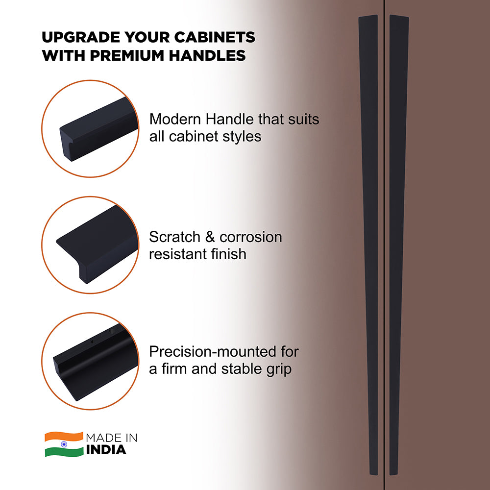Aluminium Wardrobe Cabinet Handle 9025 | Satin Black | 200mm, 900mm