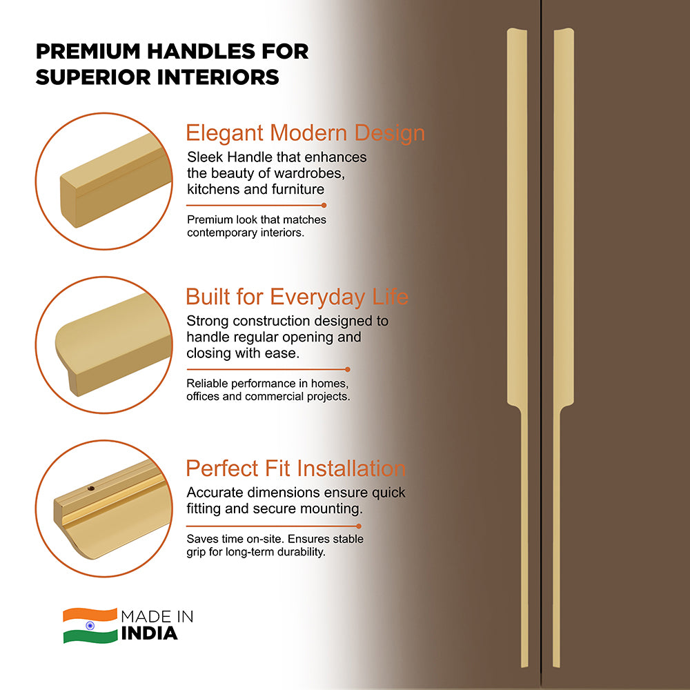 Aluminium Wardrobe Cabinet Handle 9012 | Satin Black, Gold PVD, Copper Glossy | 32mm, 200mm, 450mm, 900mm