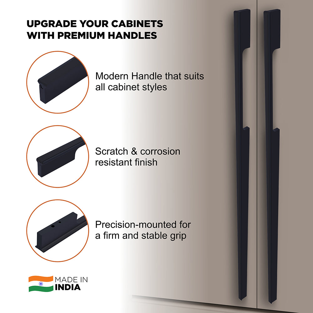 Aluminium Wardrobe Cabinet Handle 9046 | Satin Black + Spray Black, Gold Matt + Gold PVD, Pista + Gold PVD, Sartin Copper + R.G. PVD | 96mm, 160mm, 288mm, 450mm, 600mm, 900mm