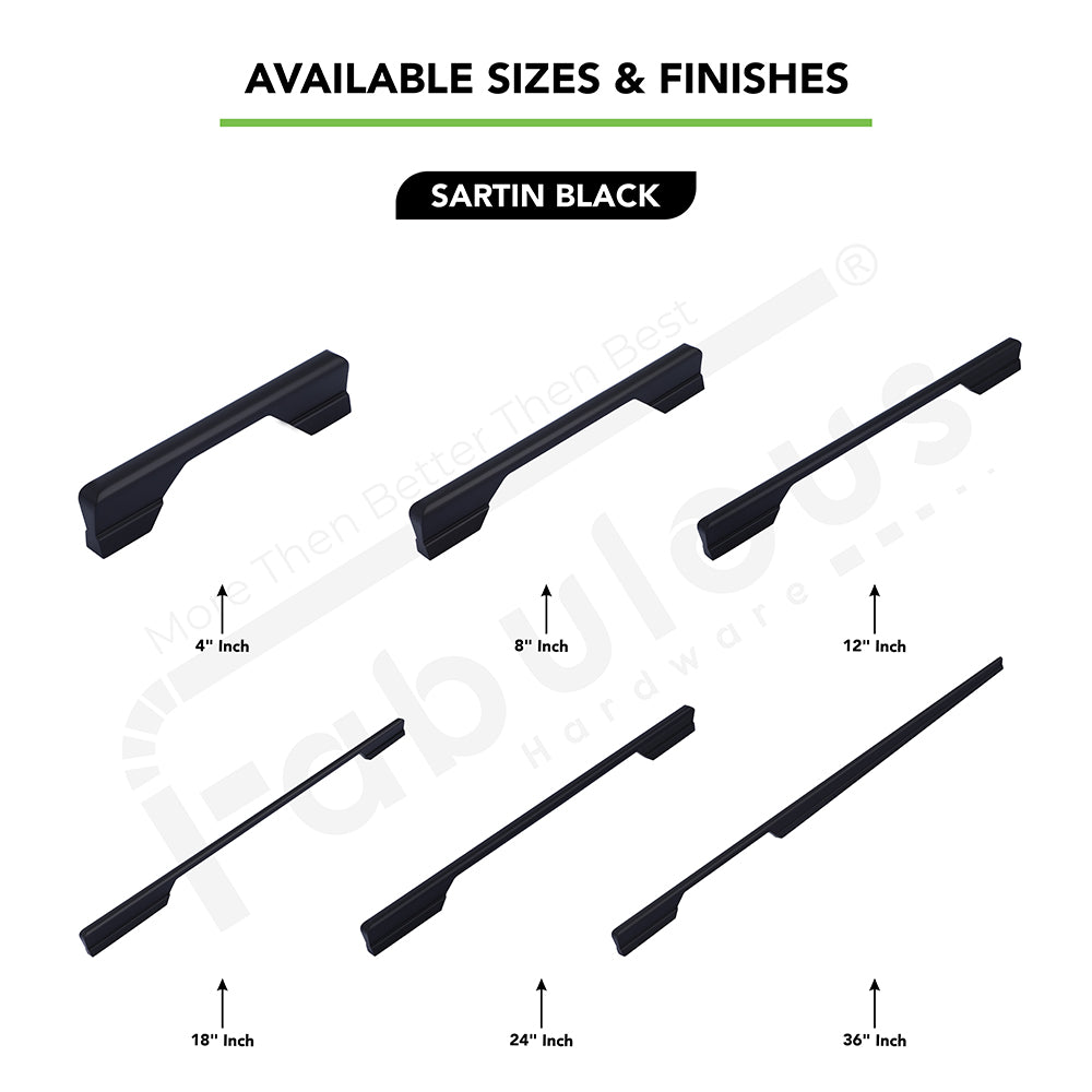 Aluminium Wardrobe Cabinet Handle 9036 | Satin Black, Satin S.S., Gold PVD | 96mm, 160mm, 288mm, 450mm, 600mm, 900mm