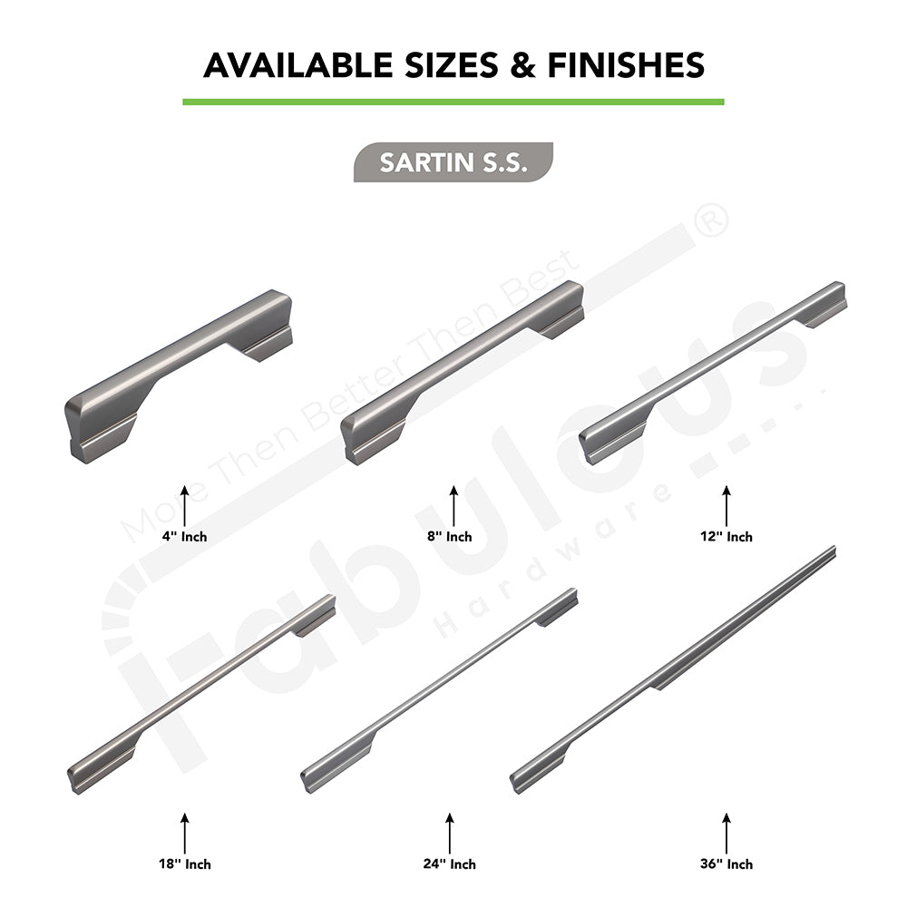 Aluminium Wardrobe Cabinet Handle 9036 | Satin Black, Satin S.S., Gold PVD | 96mm, 160mm, 288mm, 450mm, 600mm, 900mm