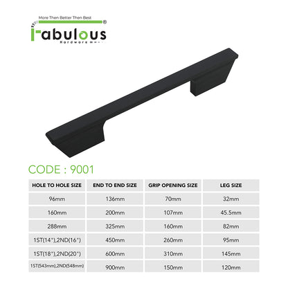 Aluminium Wardrobe Cabinet Handle 9001 Black Matt, Copper Glossy | 96mm, 160mm, 288mm, 450mm, 600mm, 900mm