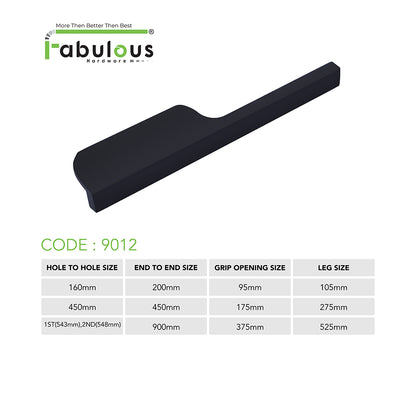 Aluminium Wardrobe Cabinet Handle 9012 | Satin Black, Gold PVD, Copper Glossy | 32mm, 200mm, 450mm, 900mm