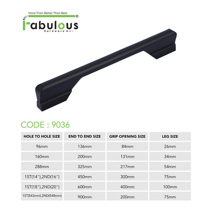 Aluminium Wardrobe Cabinet Handle 9036 | Satin Black, Satin S.S., Gold PVD | 96mm, 160mm, 288mm, 450mm, 600mm, 900mm