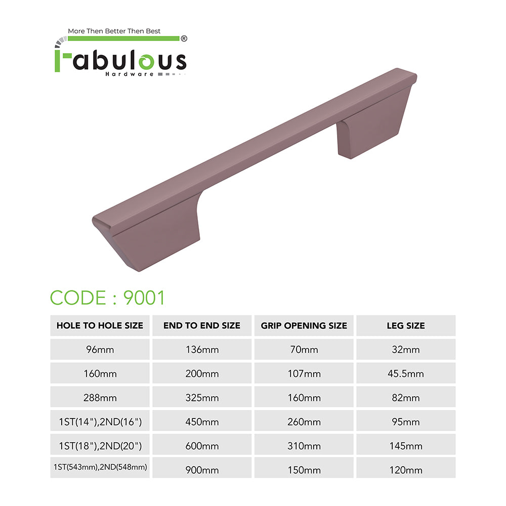 Aluminium Wardrobe Cabinet Handle 9001 Black Matt, Copper Glossy | 96mm, 160mm, 288mm, 450mm, 600mm, 900mm