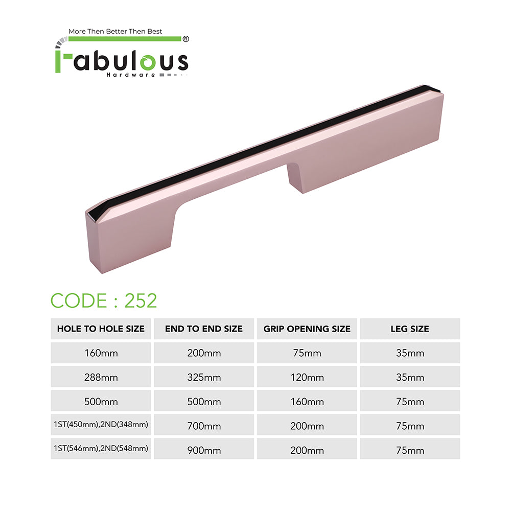 Aluminium Wardrobe Cabinet Handle 252 | Satin Black + Copper Glossy, Copper Glossy + China Black | 160mm, 288mm, 500mm, 700mm, 900mm