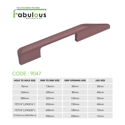 Aluminium Wardrobe Cabinet Handle 9047 | Satin Black, Dark Gold Glossy, Satin Copper | 96mm, 160mm, 288mm, 450mm, 600mm, 900mm