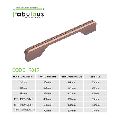 Aluminium Wardrobe Cabinet Handle 9019 | Satin Black, R.G. PVD | 96mm, 160mm, 288mm, 450mm, 600mm, 900mm