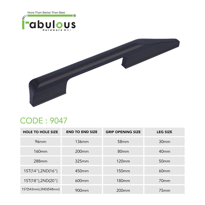 Aluminium Wardrobe Cabinet Handle 9047 | Satin Black, Dark Gold Glossy, Satin Copper | 96mm, 160mm, 288mm, 450mm, 600mm, 900mm
