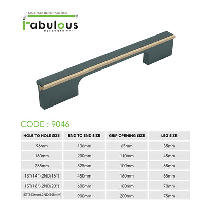 Aluminium Wardrobe Cabinet Handle 9046 | Satin Black + Spray Black, Gold Matt + Gold PVD, Pista + Gold PVD, Sartin Copper + R.G. PVD | 96mm, 160mm, 288mm, 450mm, 600mm, 900mm